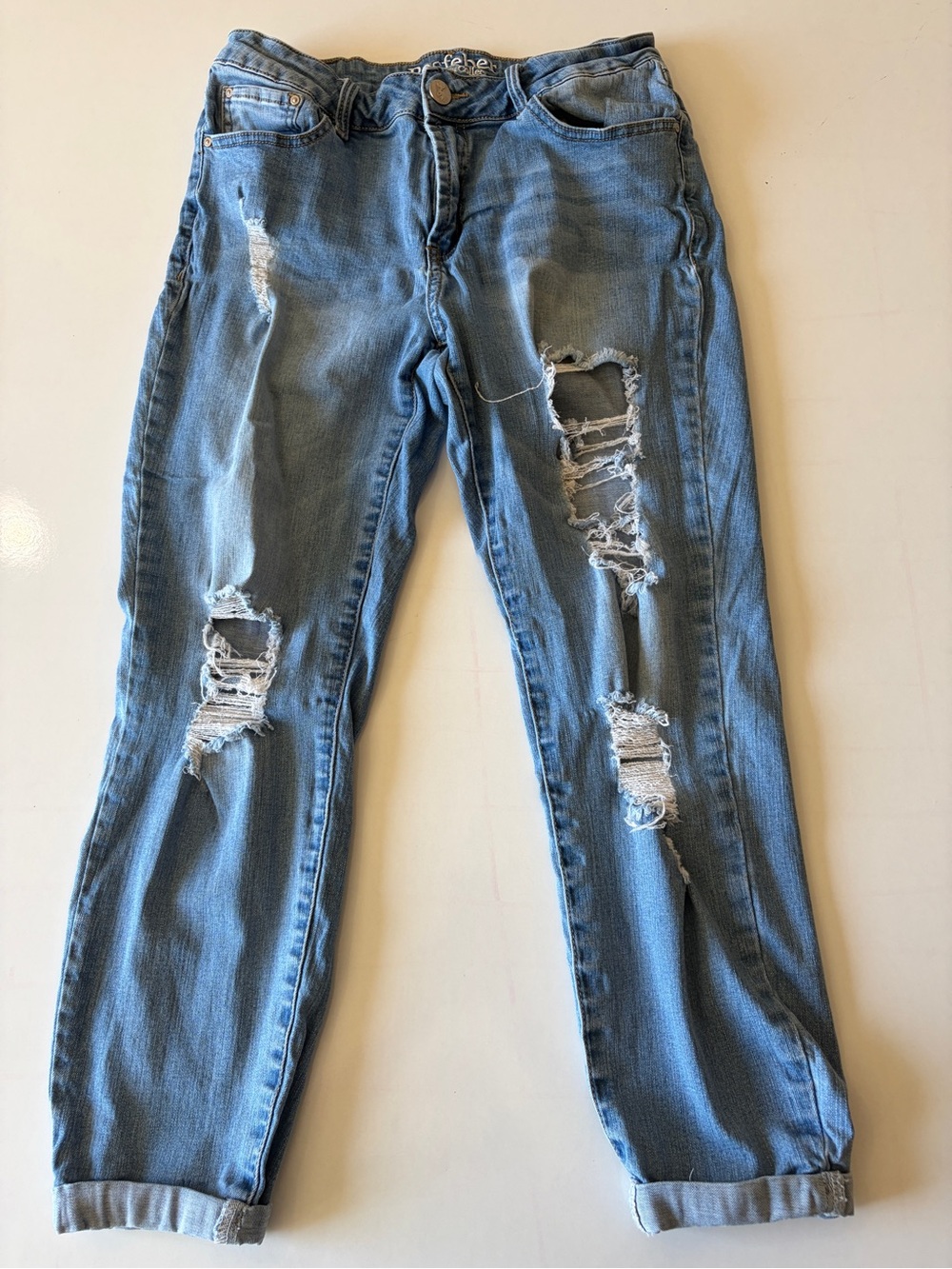 Resfeber LA Jeans Womens 12 Skinny Boyfriend Distressed Denim Medium Wash cuffed